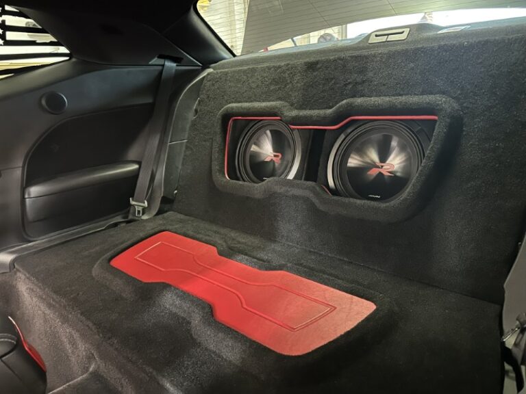 2019 Mustang Rrear Seat Delete Custom Alpine Type R 12s Sub box Amp rack 768x576
